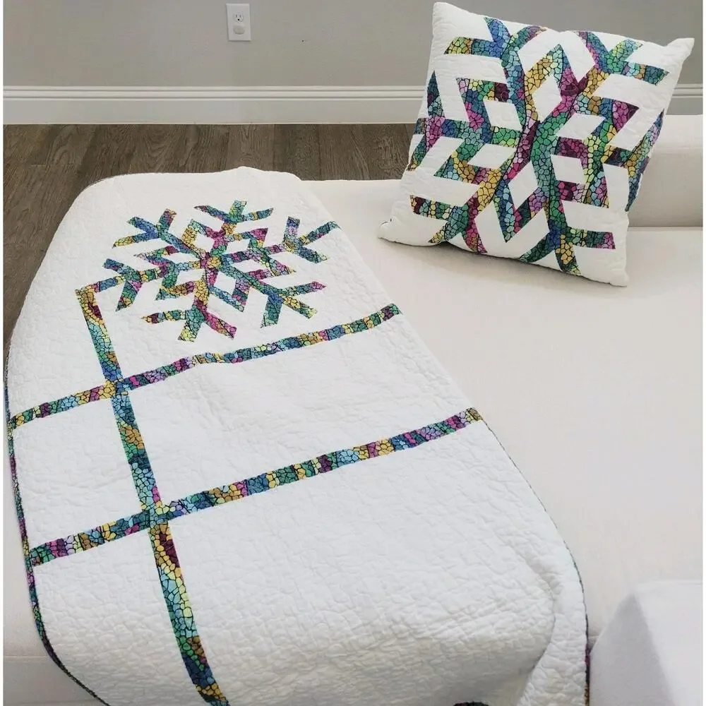 Rare Twin Size Vintage Quilt with Pillow Star design Multicolor